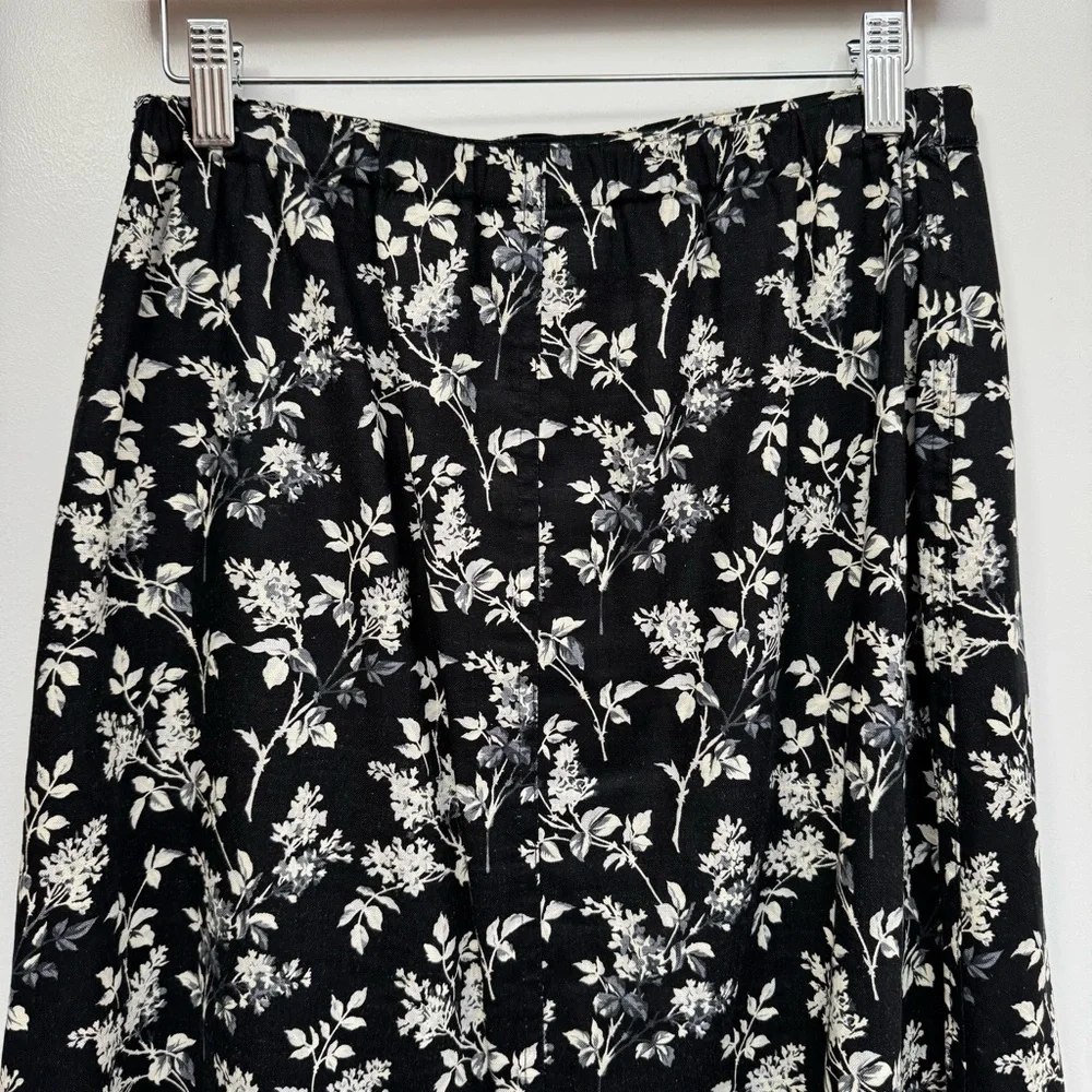 Liz Claiborne Lizwear Floral A-Line Midi‎ Skirt Women Size 8 Linen Blend